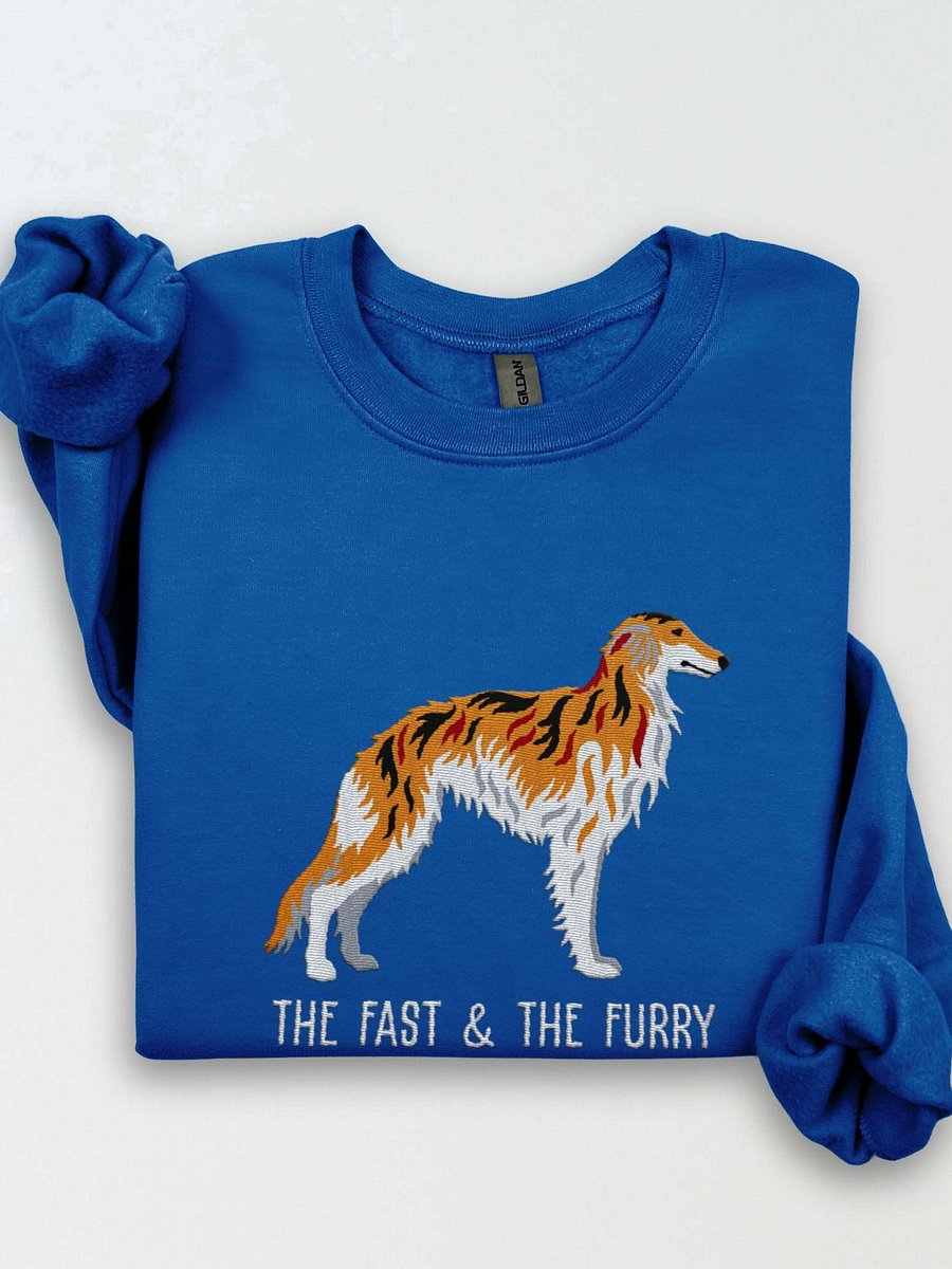 The Fast & The Furry Sweatshirt (Embroidered) of a Silken Windhound(Brindle) product image (1)