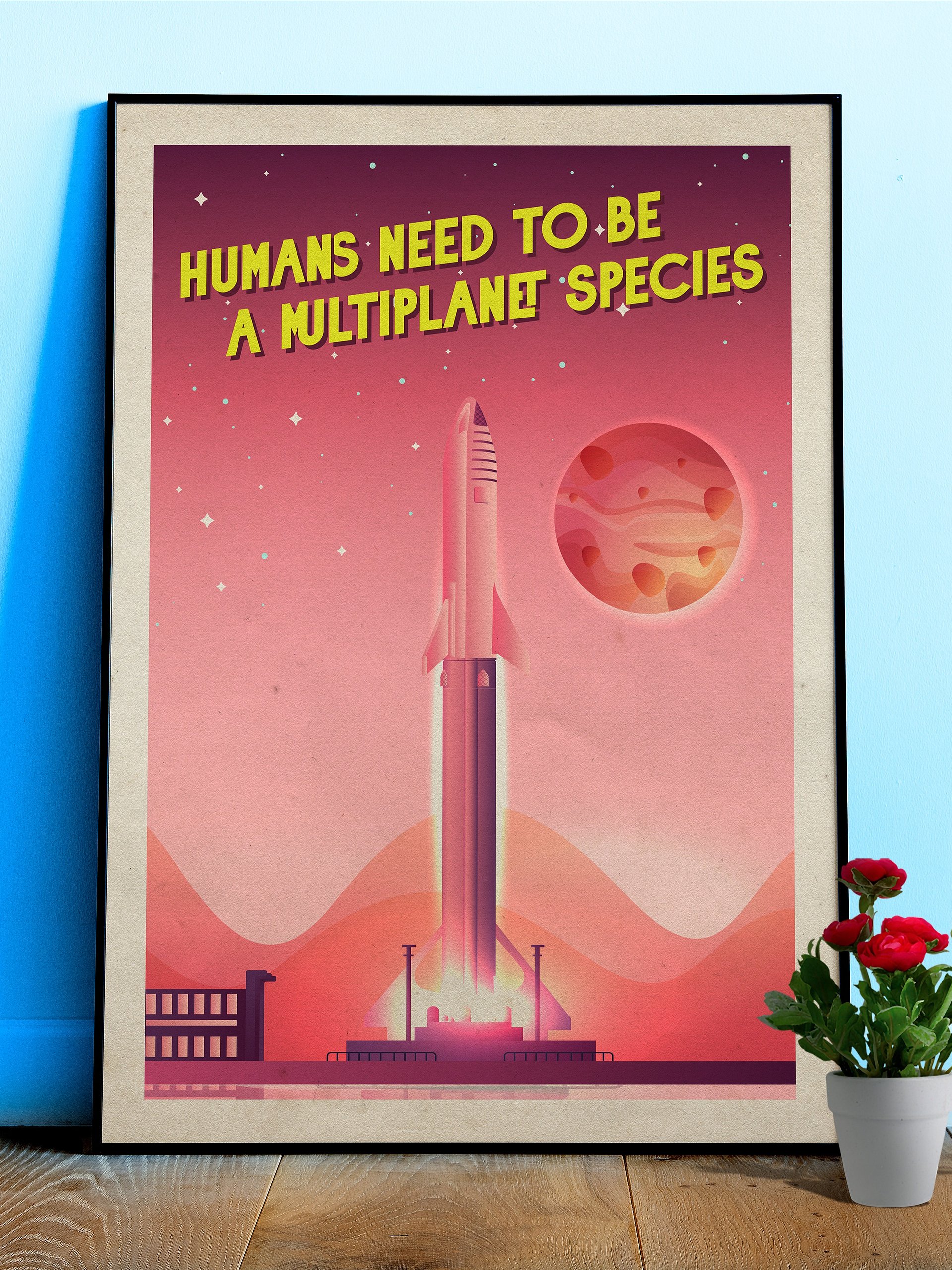Humans need to be a multiplanet species, SpaceX Starship — Vintage space poster, retro space art, propaganda poster, retrofuturism art, retro sci-fi print product image (1)