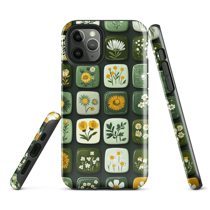 Green Botanical Flower Tiles - Tough Phone Case product image (1)