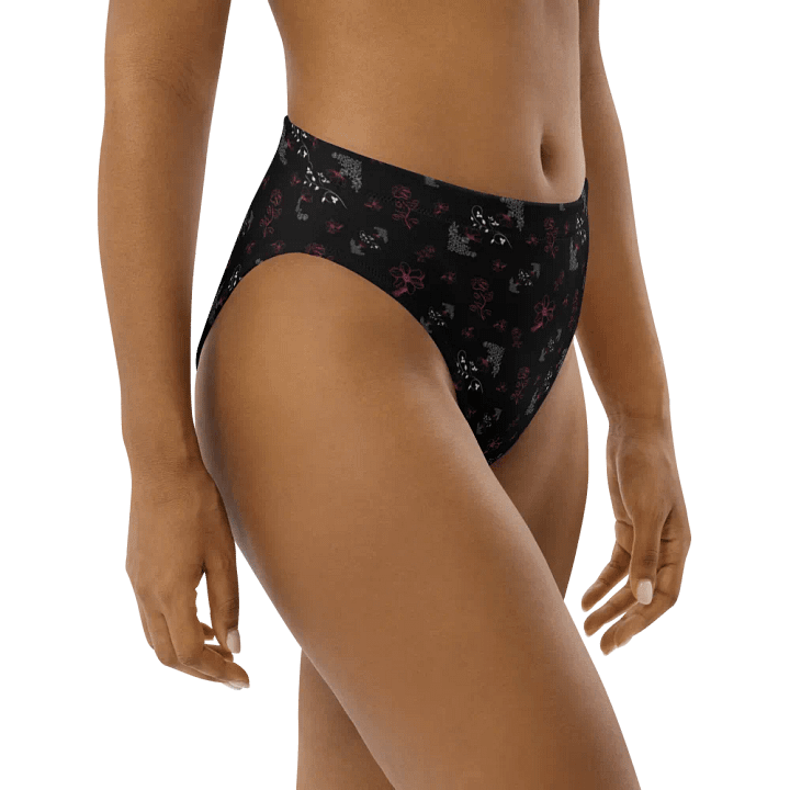 Magenta and White Flowers on Black Eco-Green Bikini Swimsuit Bottoms product image (2)