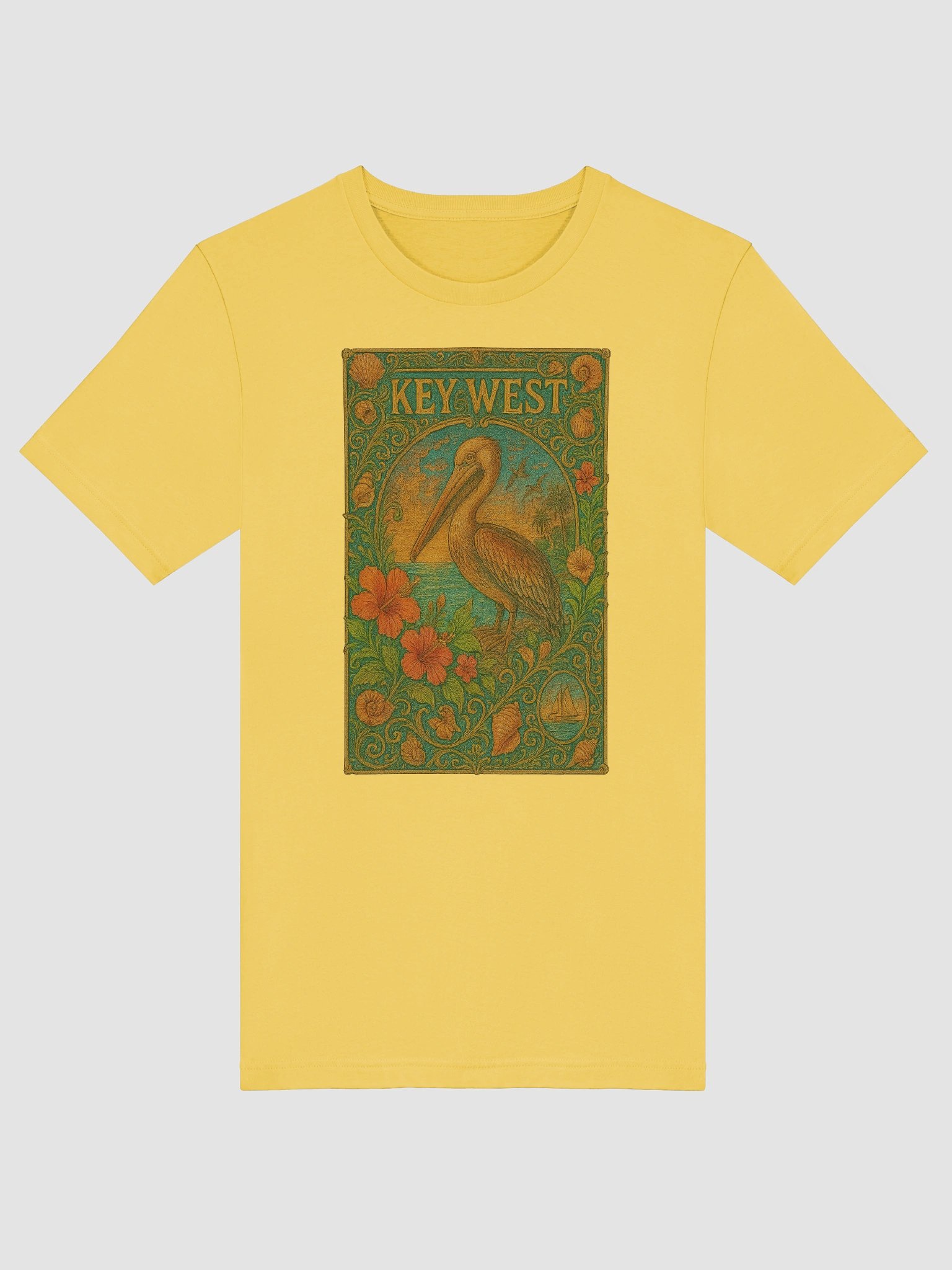 Key West Tropical T-Shirt Ultra Soft Tee with Pelican and Hibiscus product image (5)