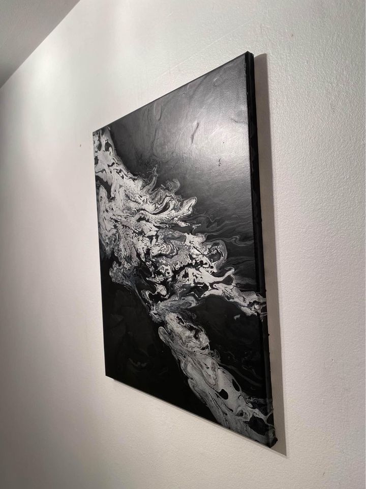 Black & Silver Abstract Acrylic Pour Painting on 16x20 Inch Canvas product image (4)