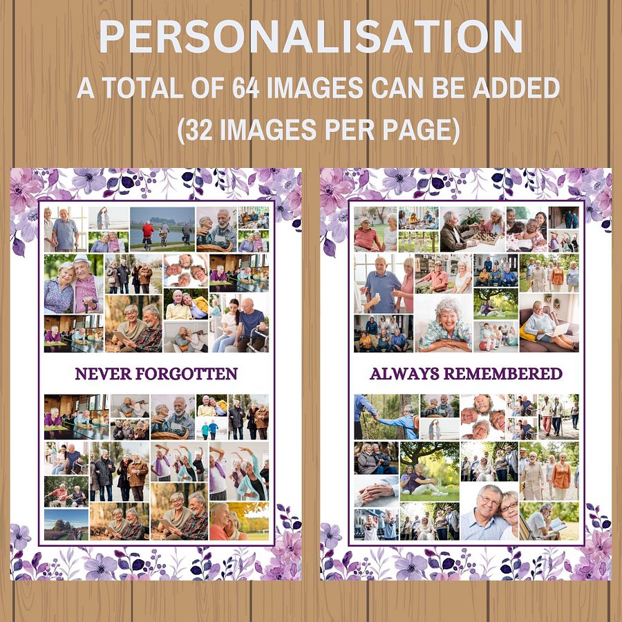 Purple Flowers Funeral Photo Collage Sign Set Canva Template product image (7)