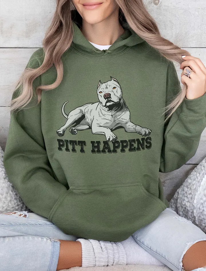 Pitt Happens Hooded Sweatshirt of a Pitbull Terrier (Cropped Ears - White) | Funny Hoodie for Pitbull, Bully, and Staffordshire Terrier Paw-rents product image (13)