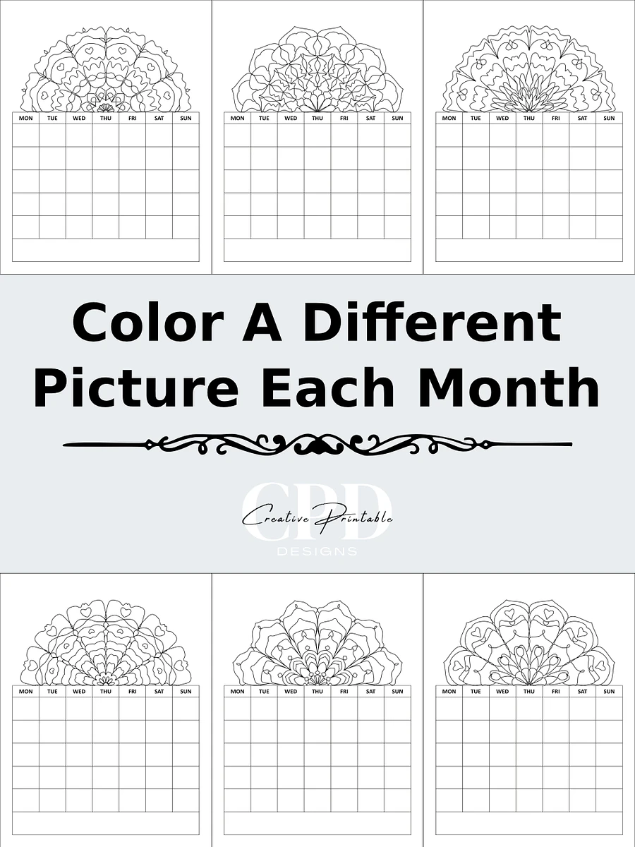 Printable Undated Monthly Calendar With Kaleidoscope Patterns To Color product image (3)