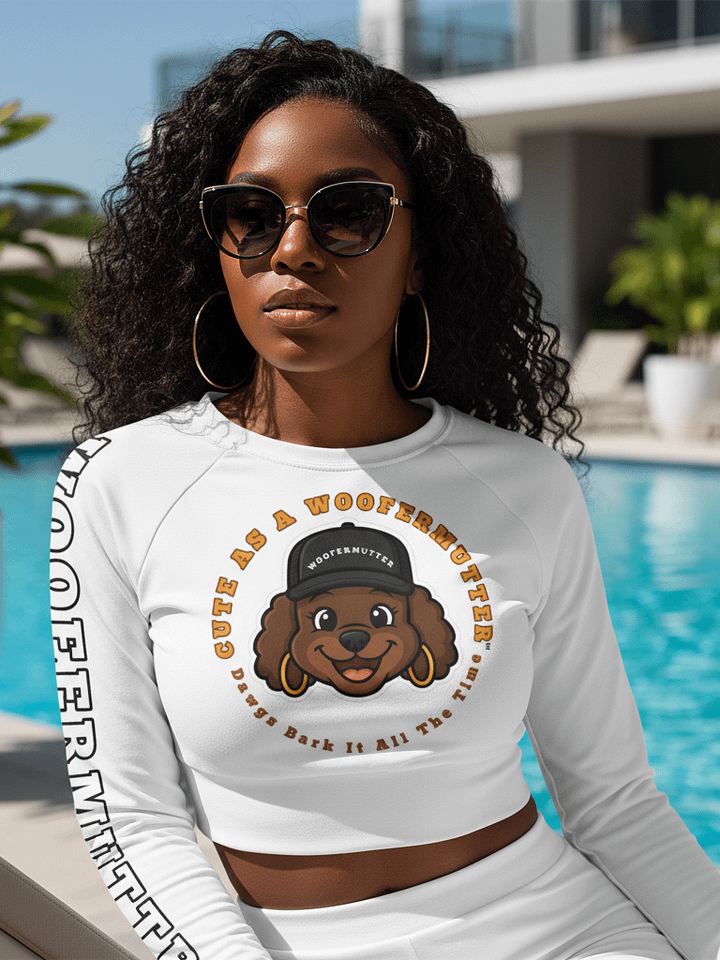 Cute As A WooferMutter™ Long Sleeve White Crop Top product image (1)