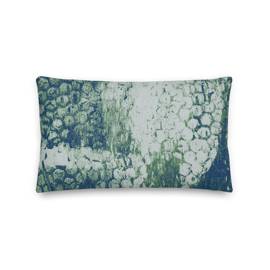Honeycomb Grunge Throw Pillow in Mossy Green and Deep Blue on Bright Sand product image (1)
