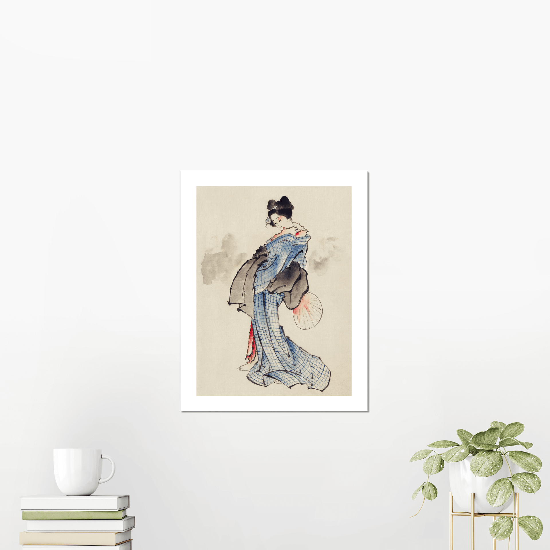 A traditional Japanese Ukyio-e style illustration of a Japanese woman in kimono - Katsushika Hokusai product image (3)