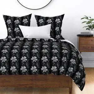 Seamless Pattern - Stripes of White flowers and Gray Leaves on a Black Background product image (2)
