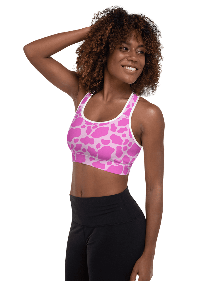 Pink Cow Print Sports Bra product image (1)