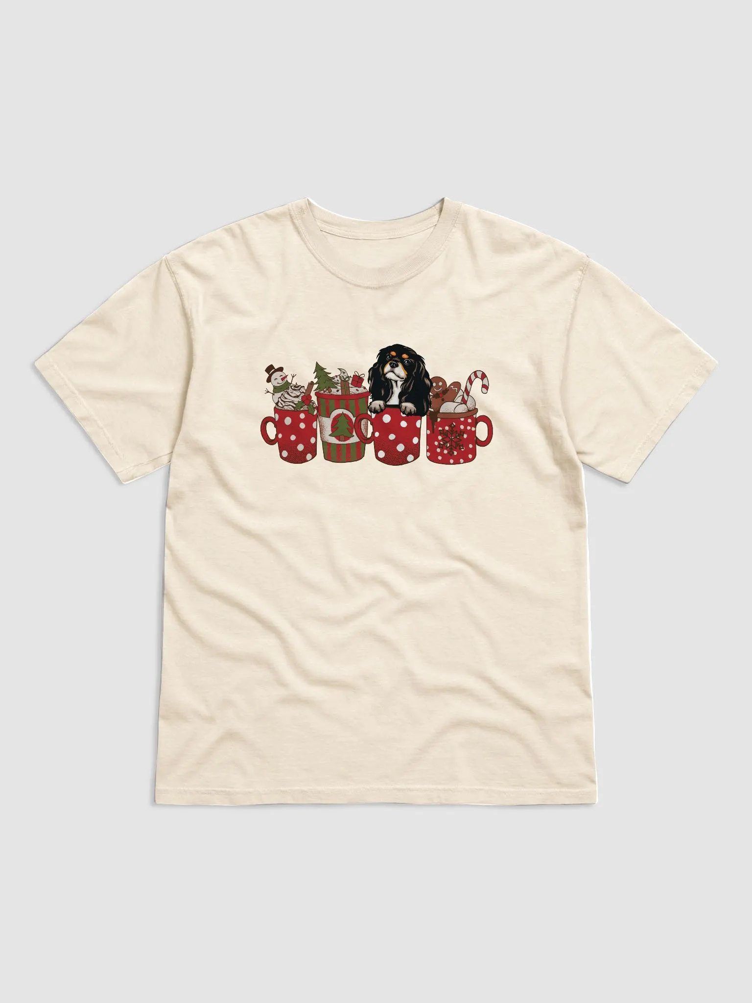 Cute Cavalier King Charles Spaniel(Tricolor) in a Christmas Cup T-Shirt | Funny Christmas Pup in a Cup product image (14)
