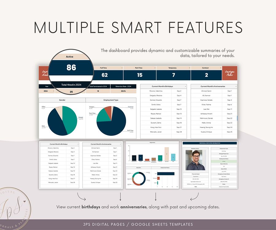 750+ Employee Directory Spreadsheet, Google Sheet Template, Employee Photo Directory, HR Dashboard, Incident Report and Extended Database product image (7)