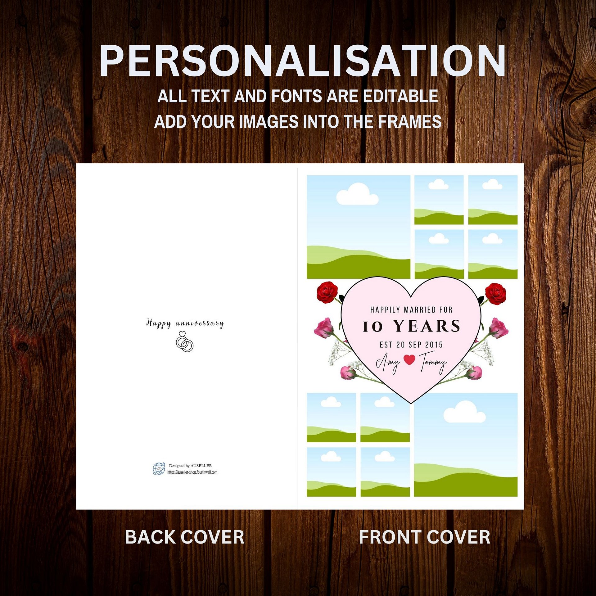 Pink Heart With Roses Anniversary Photo Card Template product image (6)