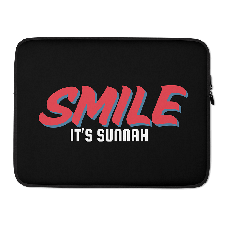 Black "Smile It's Sunnah" Laptop Sleeve in Vivid Red product image (2)