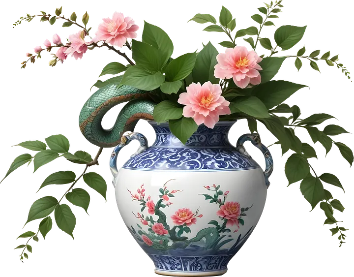 Chinese Art – Vase with Serpent and Floral Motifs png product image (1)