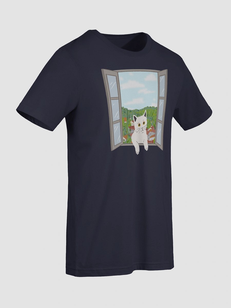 White Cat Peeking Through Window - T-Shirt product image (9)