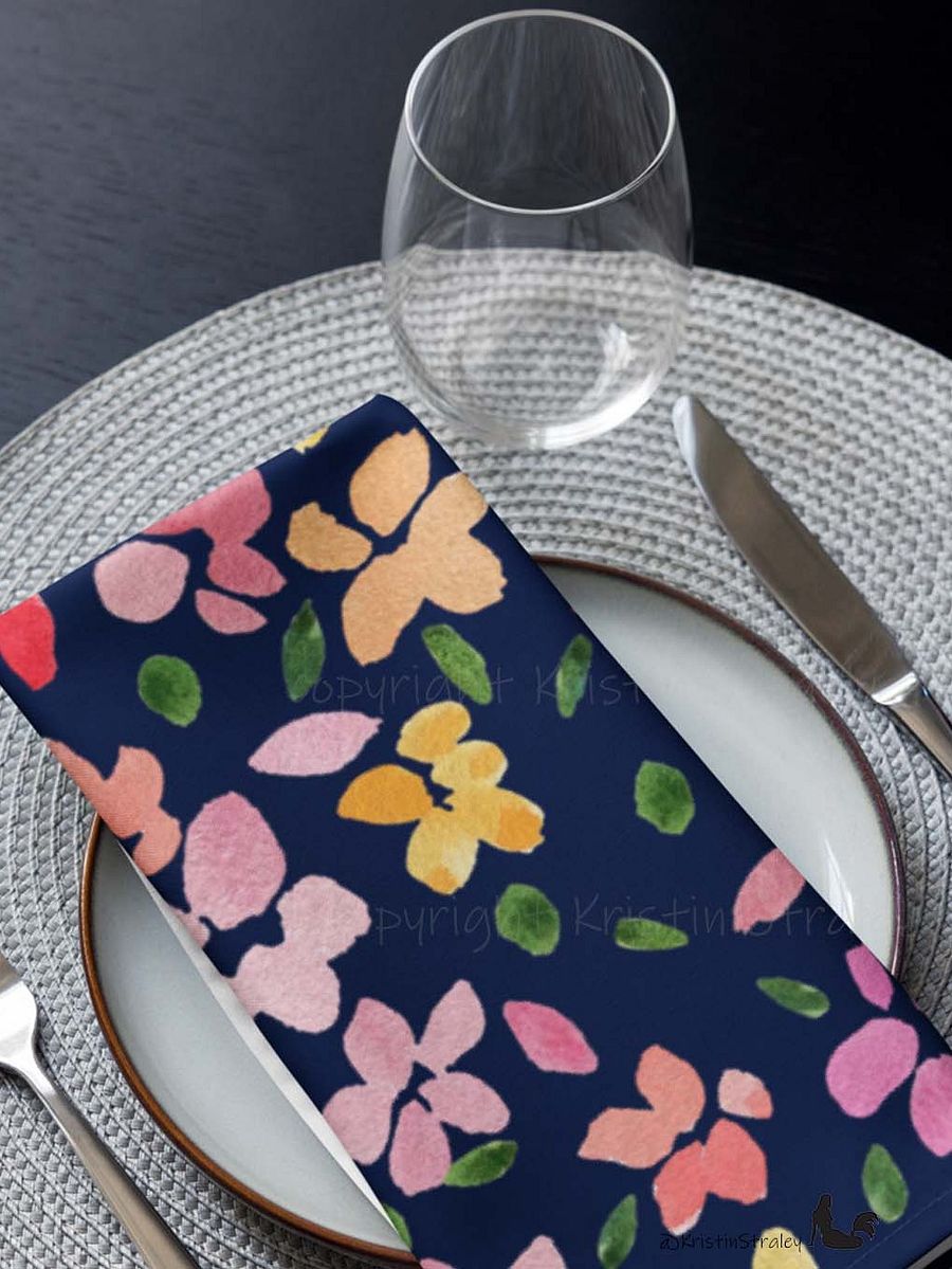Spring Flowers on Navy Blue Cloth Napkin Set of 4 product image (11)