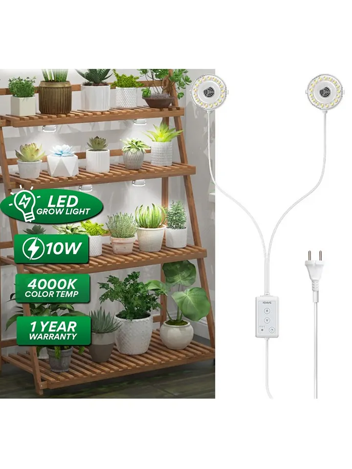 SANSI 10W 2-Head Stickable LED Grow Light | 4000K Daylight Full Spectrum with Timer product image (1)