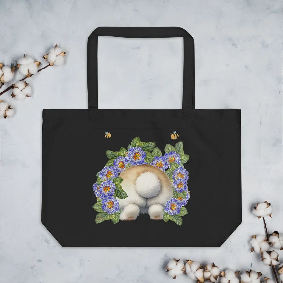 Garden Whispers: Bunny and the Primula Zebra Blues Organic Cotton Tote Bag (Large) - Eco-Friendly, Durable, Stylish product image (7)