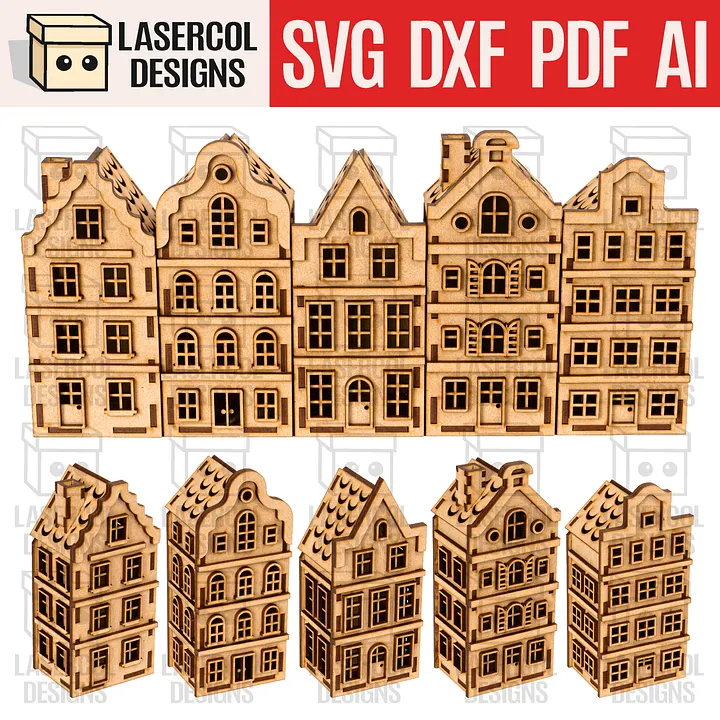 Christmas Houses Set 1 (5 Styles) - Laser Cut Files product image (1)