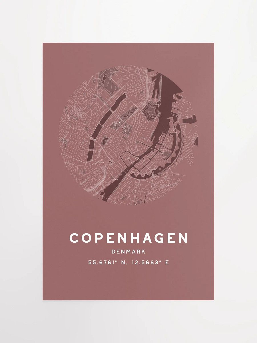 Copenhagen Street Map Poster – Red Minimalist Circular City Art product image (4)