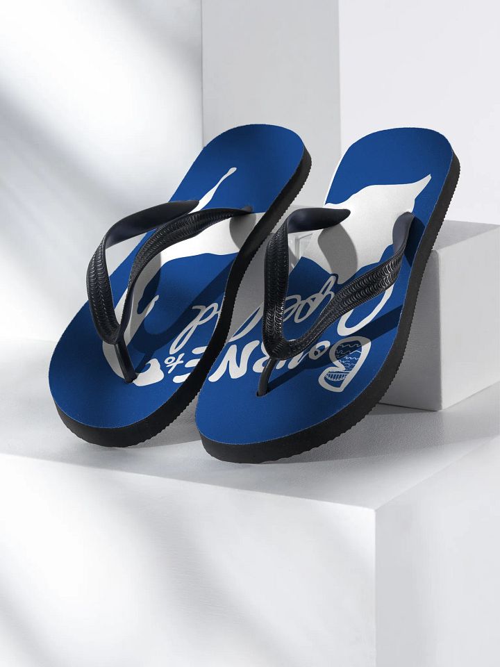 BOURNE to Flip Flop™ | Cape Cod Vibes for Your Soles | Logo Spread Sandals | White Logo on Cerulean Blue product image (1)