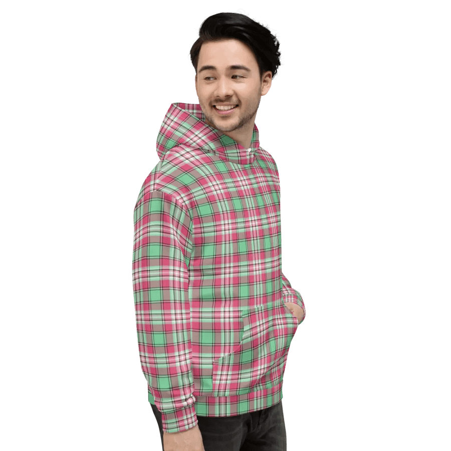 Mint Green and Pink Plaid Hoodie product image (5)