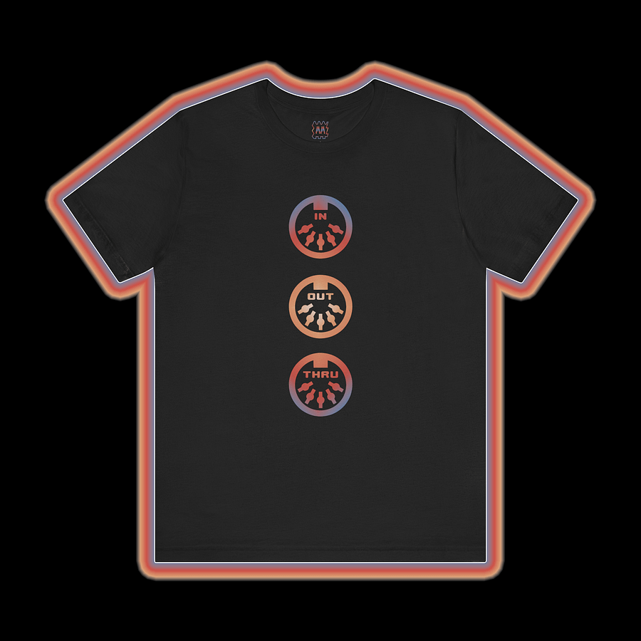 MIDI In Out Thru - Musical Instrument Digital Interface Synthesizer T-Shirt (COLOUR PRINT A) product image (1)