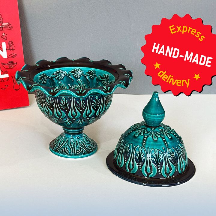 Ceramic turquoise sugar bowl — handmade pottery, handmade ceramic, home decor, handmade gift, Turkish ceramic product image (1)