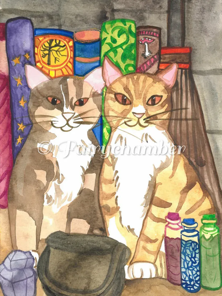 Two Cat Witches Original Watercolor (Shipping Included) product image (1)