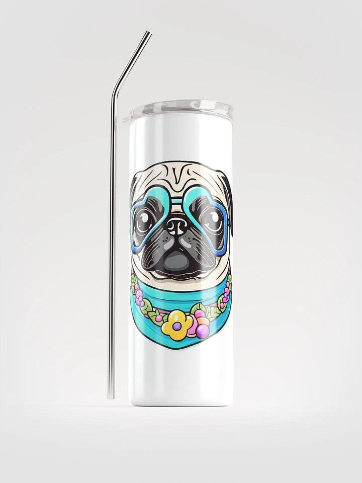 Retro Pug Stainless Steel Tumbler With Straw - White product image (2)