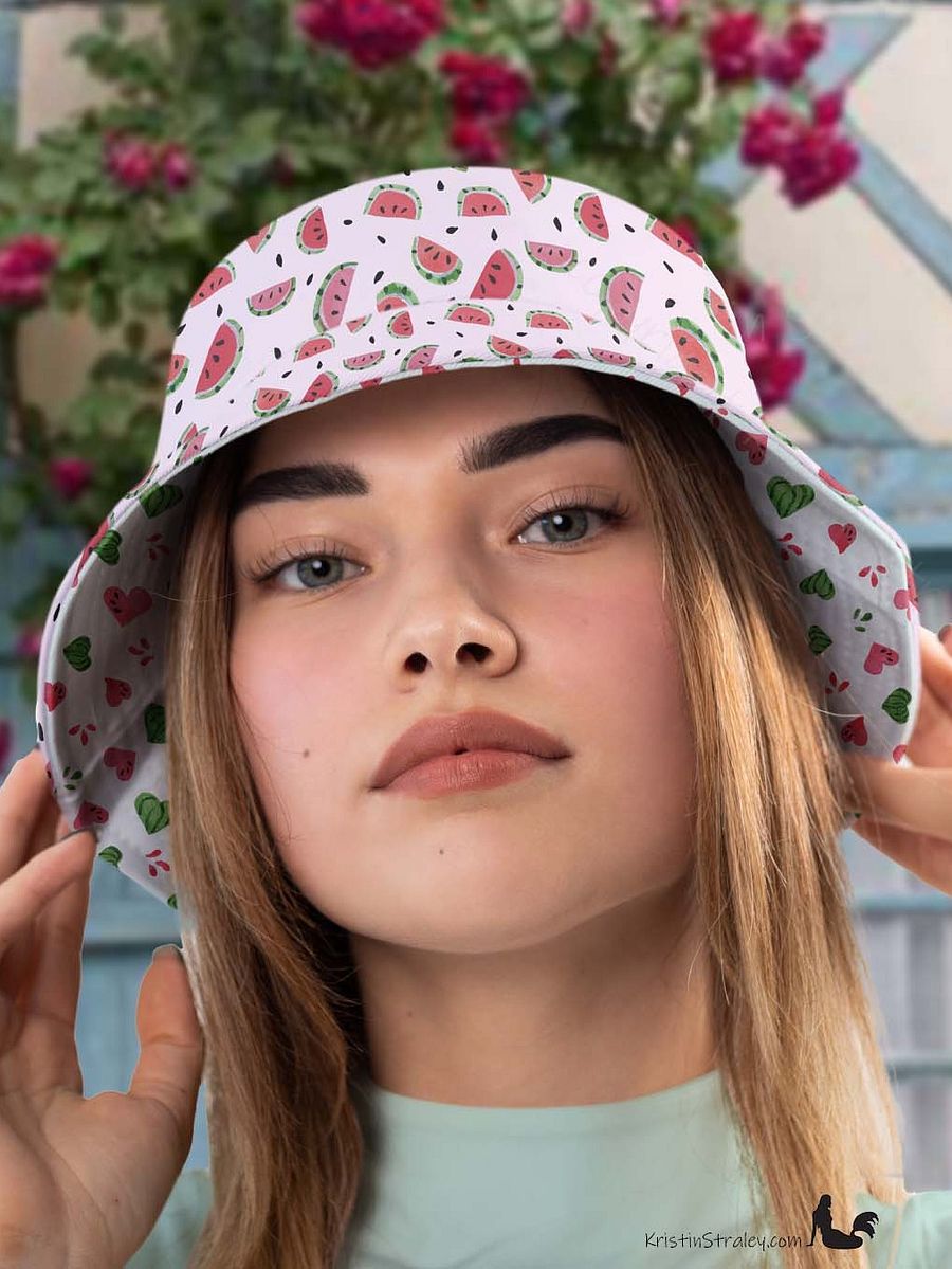 Watermelon Splash Reversible Bucket Hat Watermelons and Hearts product image (2)