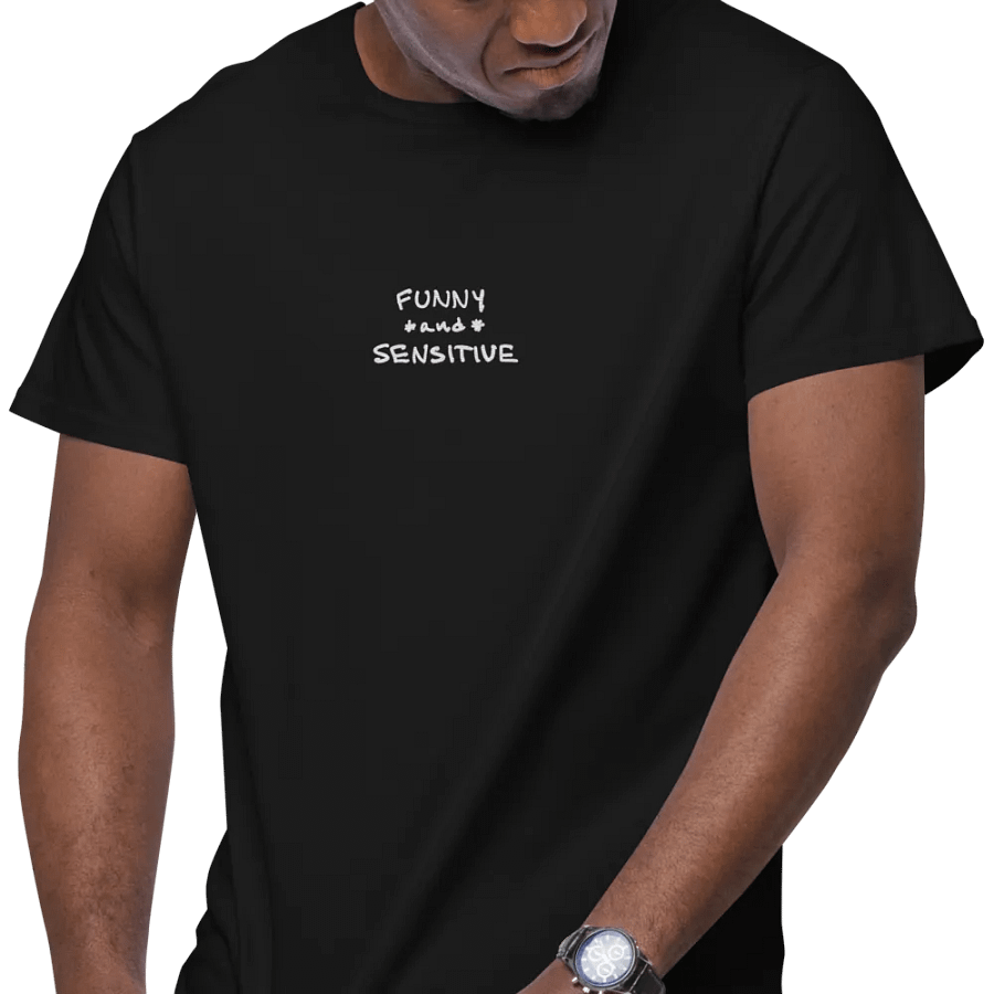 FUNNY *and* SENSITIVE embroidered premium cotton tee (white thread) product image (5)