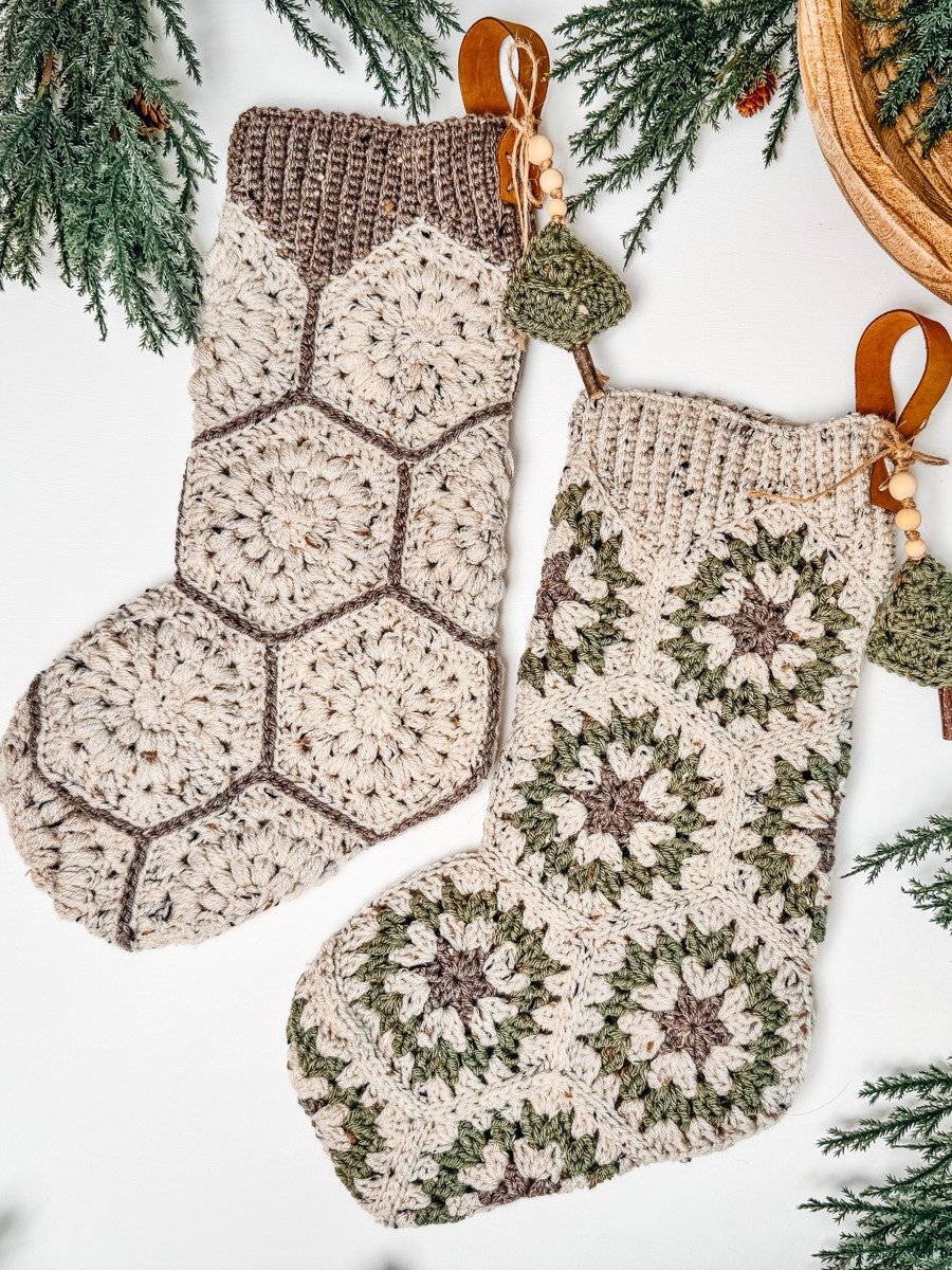 Hexagon Granny Stocking Pattern Tutorial With Unique Ribbed Cuff product image (1)