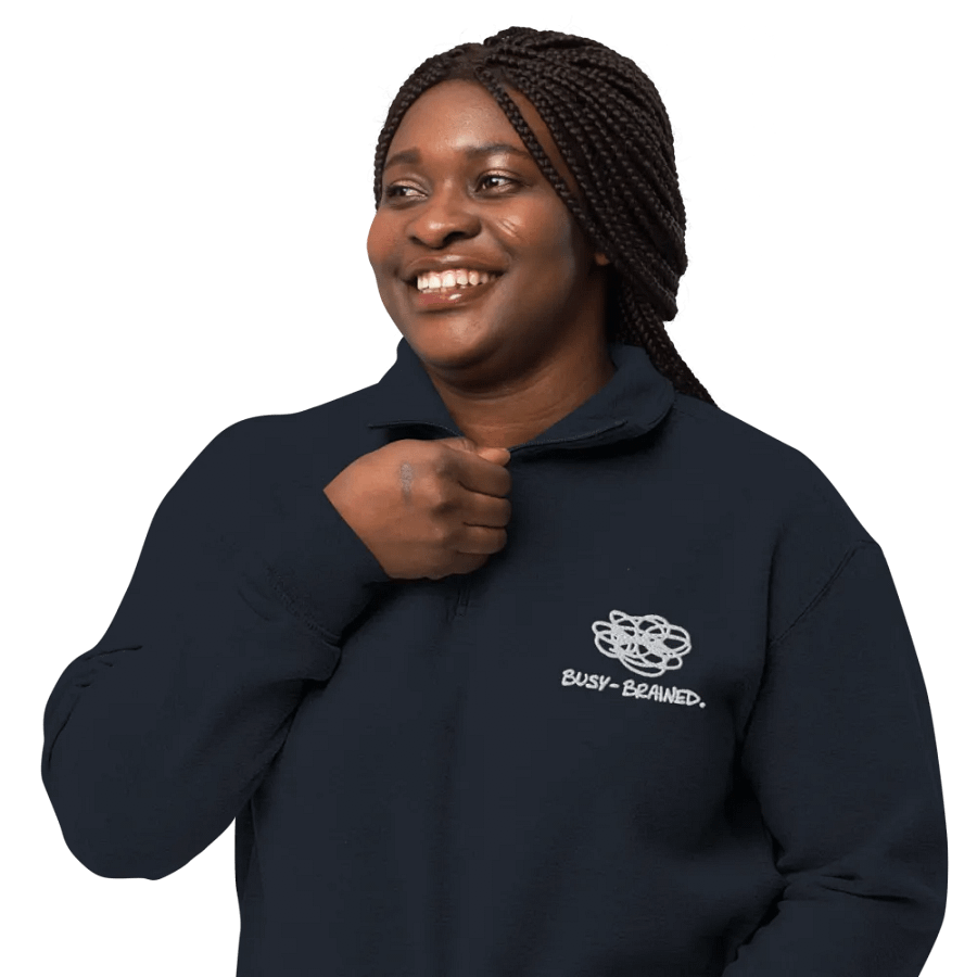 BUSY-BRAINED (white) embroidered quarter zip product image (13)