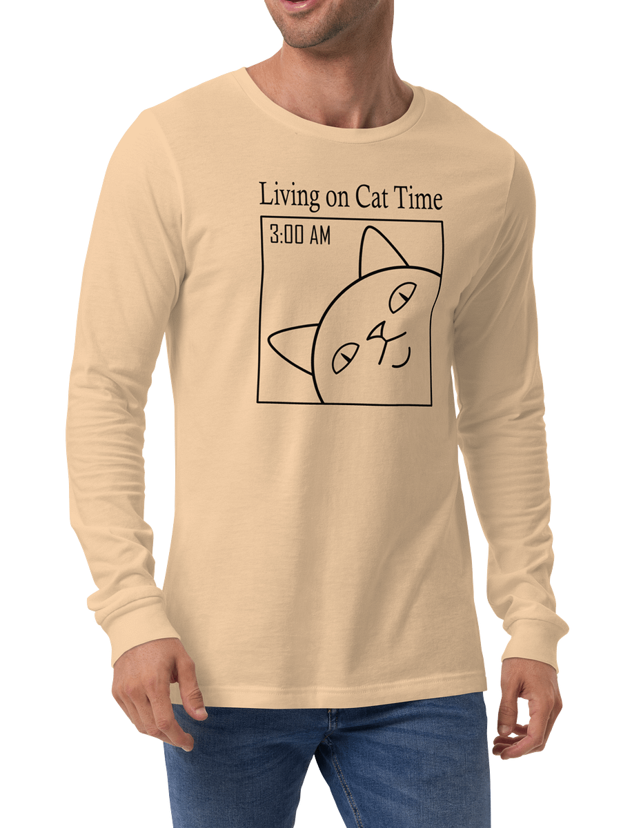 Living on Cat Time Unisex Long Sleeve Tee, Black Print product image (4)