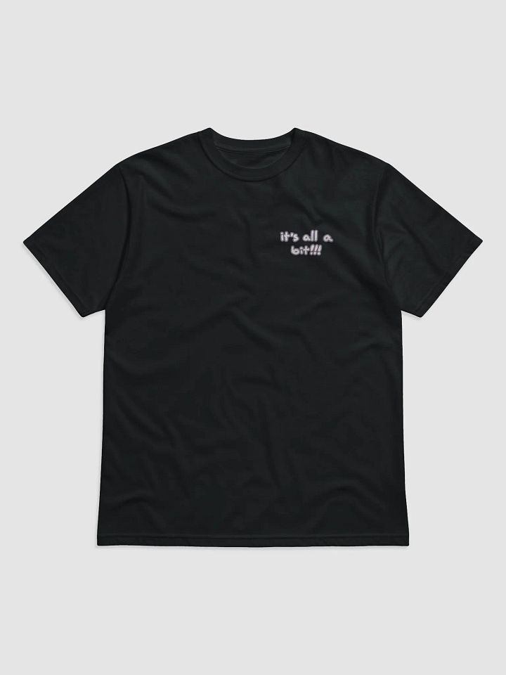 “It’s all a bit!!!” (sm. lined design, #8D778F) unisex eco tee product image (2)