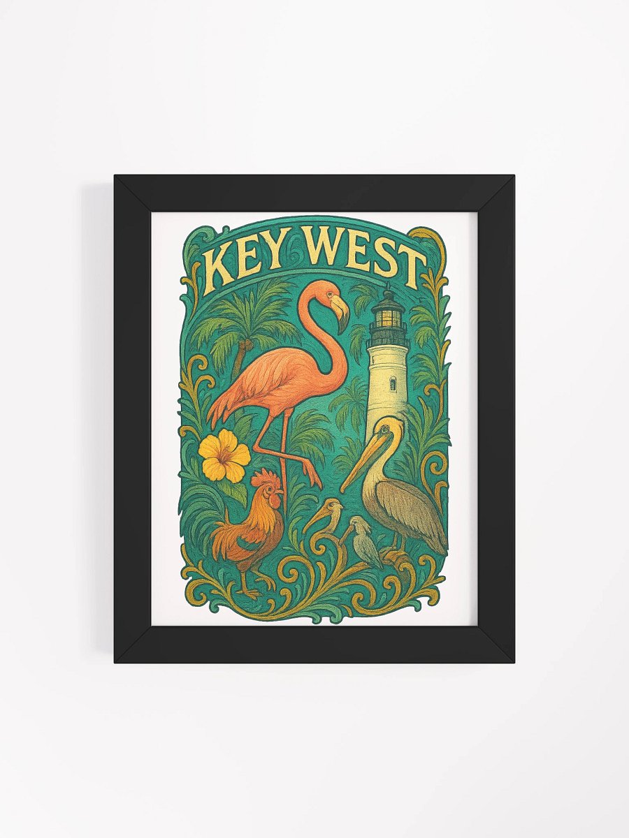 Key West Framed Poster with Flamingo, Pelican, Rooster, Lighthouse, and Hibiscus product image (4)