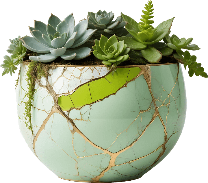 Kintsugi Serenity – Verdant Succulent Planter PNG product image (1)
