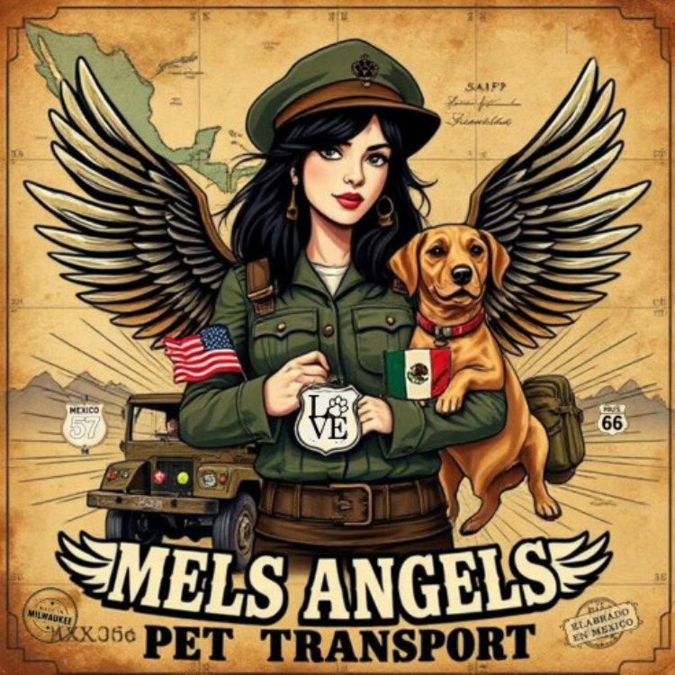 Mel’s Angels Vintage Pet Transport Framed Poster – Winged Rebel Dog Art, Route 66 Military Pin-Up Print product image (6)