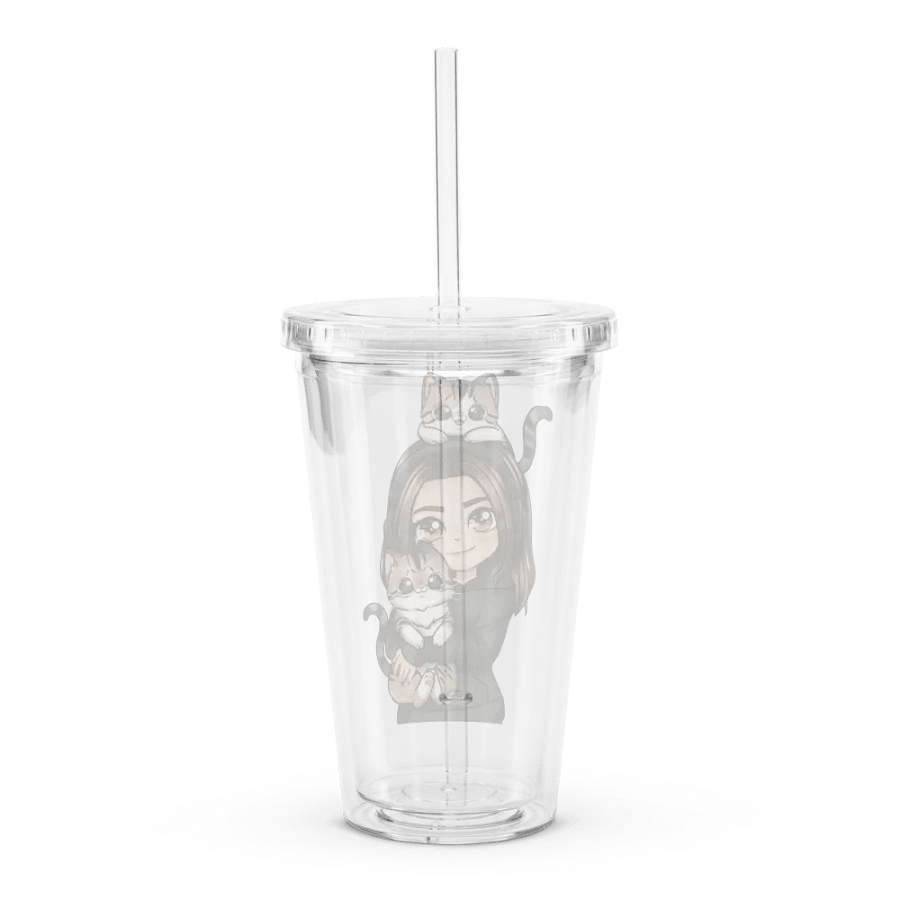 Double Wall Clear Plastic Tumbler with Soof and cats product image (2)