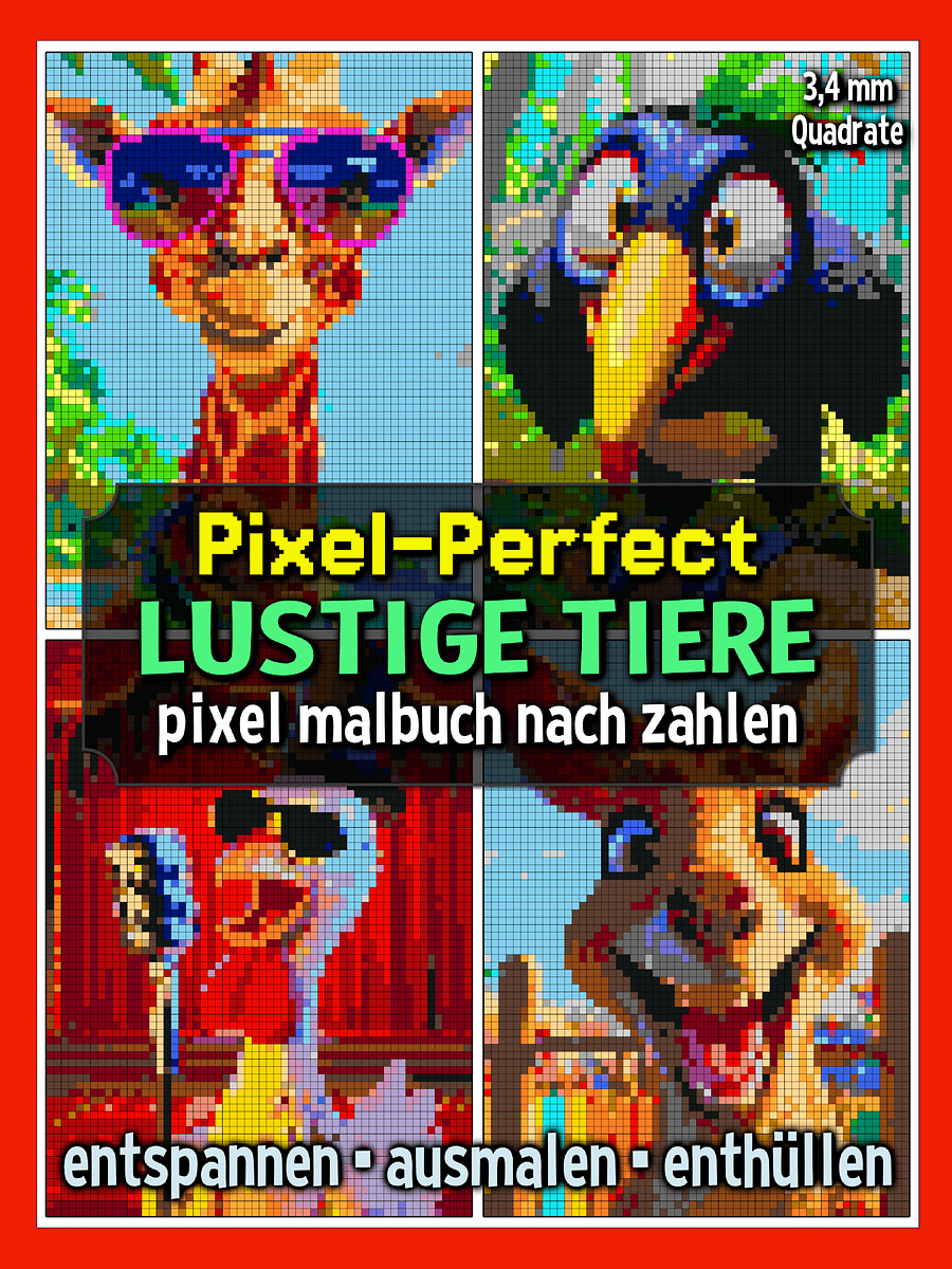 Pixel-Perfect Lustige Tiere Pixel Malbuch nach Zahlen - Druckbares PDF product image (1)