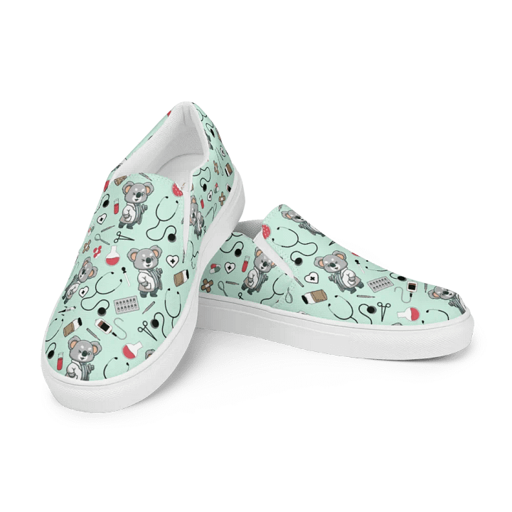 Cute Medical Koala Slip-On Canvas Shoes (Green) product image (1)