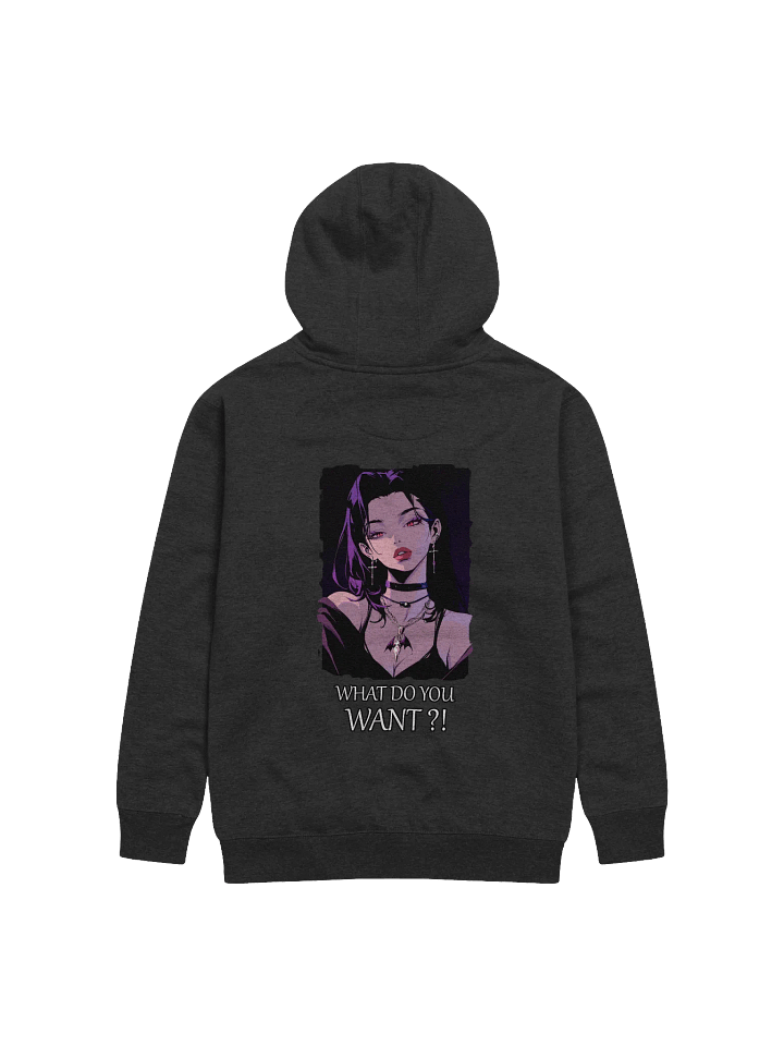 "What do you want ?!" Back Unisex Printed Hoodie. product image (2)