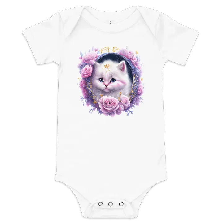 Baby Onesie With a Beautiful Baby Kitten Pink Roses product image (1)