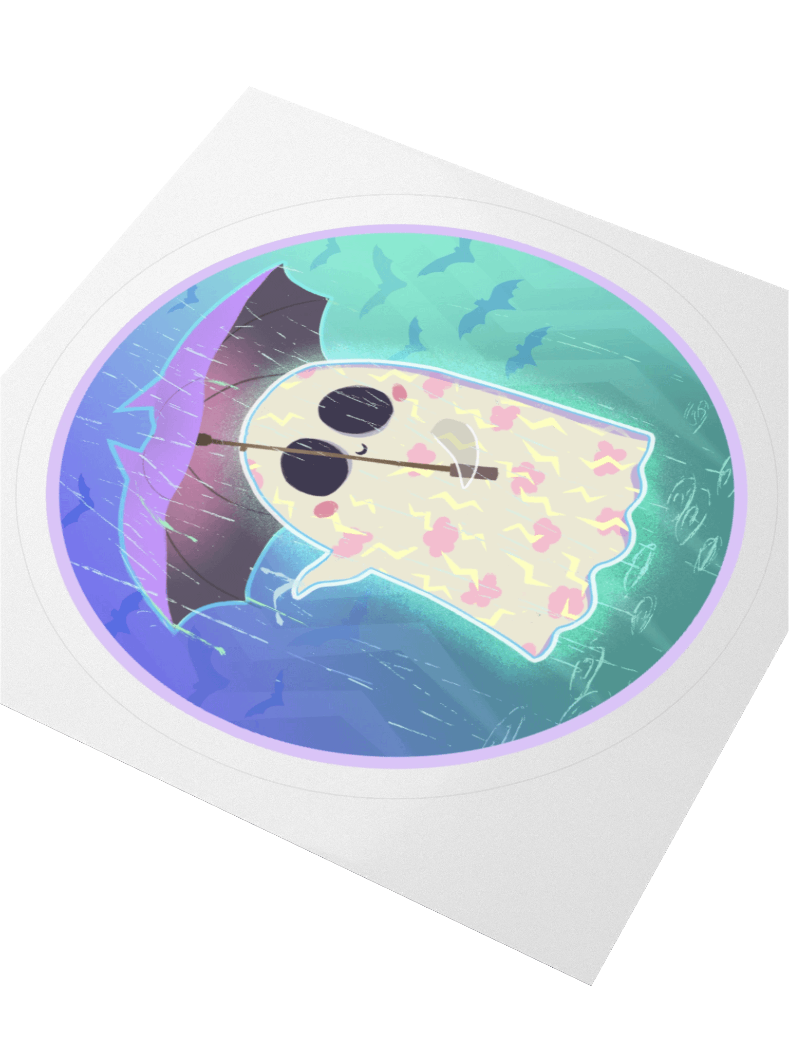 Pastel Little Ghost in the Rain - Vinyl Sticker product image (3)