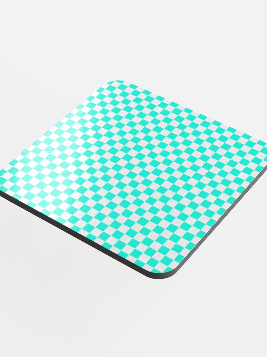 Checkers! Neon Aqua Blue and White Checkered Cork Coaster product image (4)