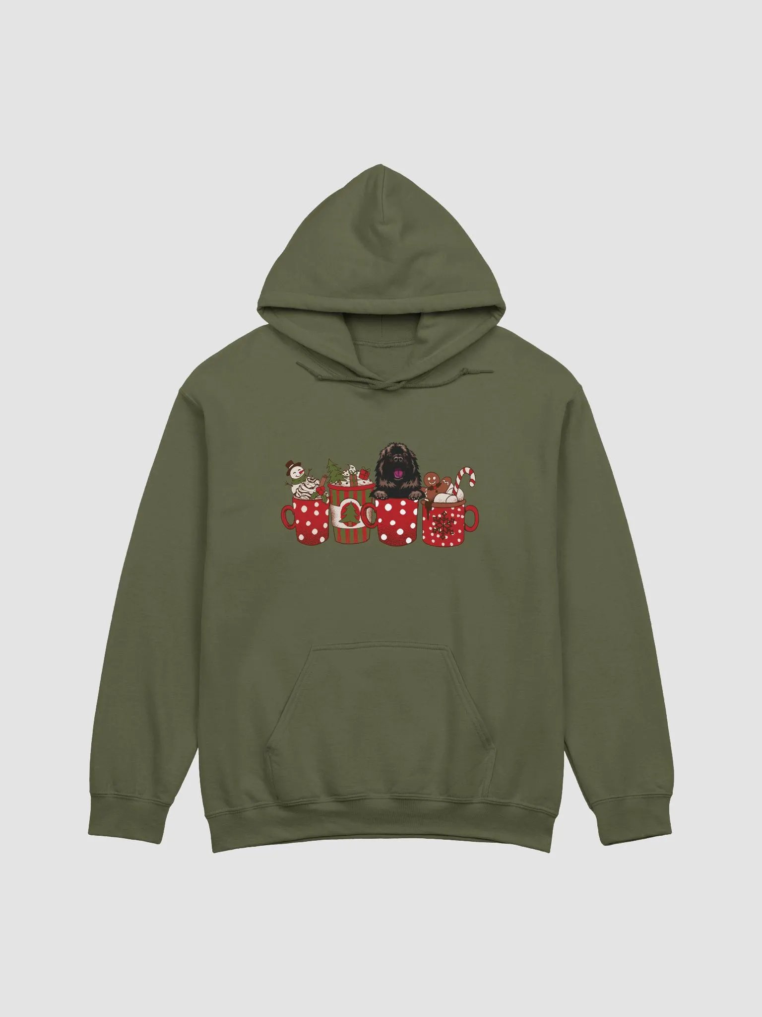 Cute Newfoundland Dog in a Christmas Cup Hooded Sweatshirt | Funny Christmas Pup in a Cup product image (14)