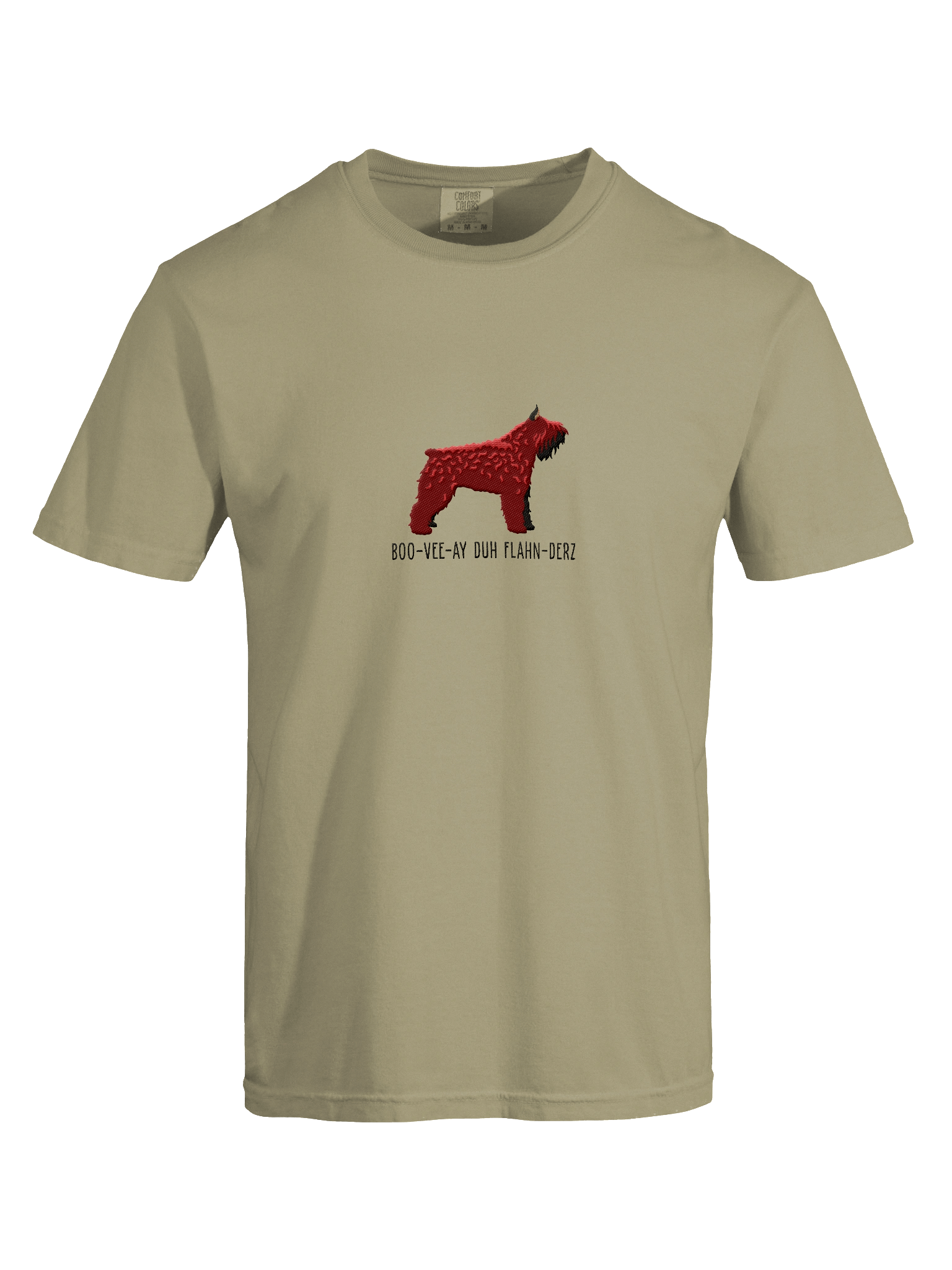 Boo-Vee-Ay Duh Flahn-Derz T-Shirt(Embroidered) of a Bouvier des Flandres(Red, Cropped Ears) product image (27)