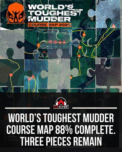 OCR News: The World’s Toughest Mudder course map is almost complete. Three pieces remain.

The course map for World’s Toughes...